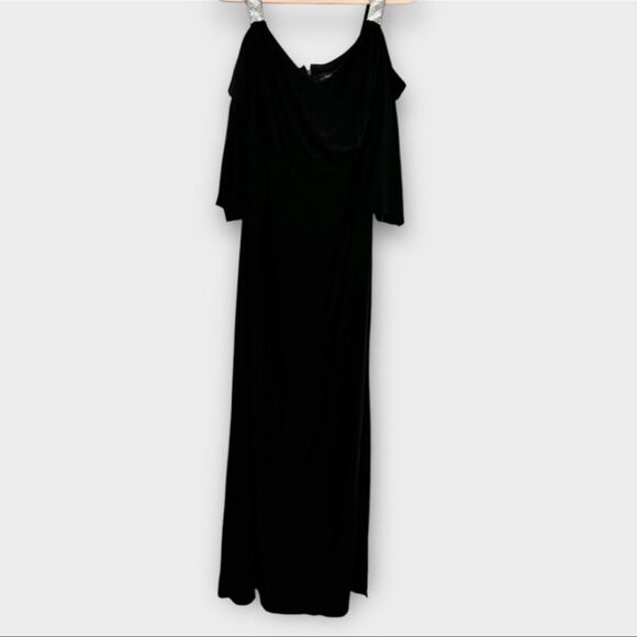 R&M Richards Black Cold Shoulder Gown with Rhinestone Detail Straps - 22W - NWT - Picture 3 of 10